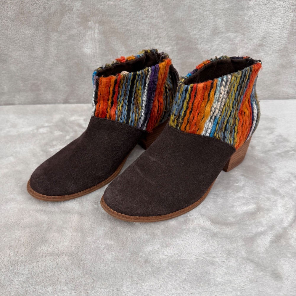 TOMS Leila 7.5 Womens Brown Suede Woven Textile Tassel Ankle Boots